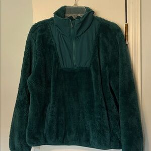 Lands' End Forest Green Teddy 1/4 Zip Pullover